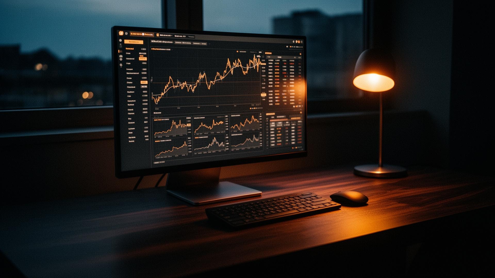A trader's workstation showing Scout's live trend terminal at dusk